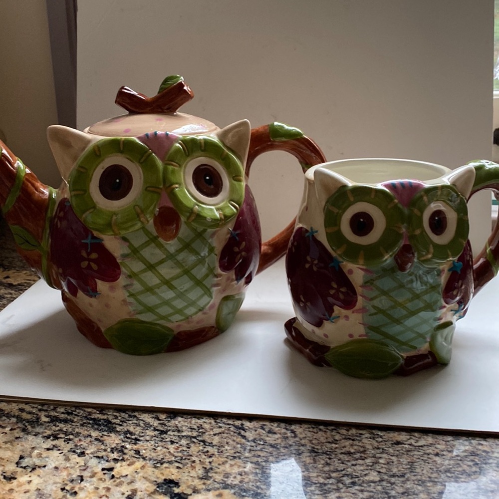 Pier 1 Ollie the Owl teapot and coffee mug.